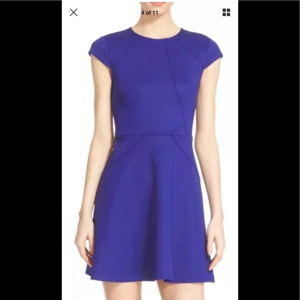 Ted Baker London Royal Blue Cap Sleeve Fit-and-Flare Mini Dress